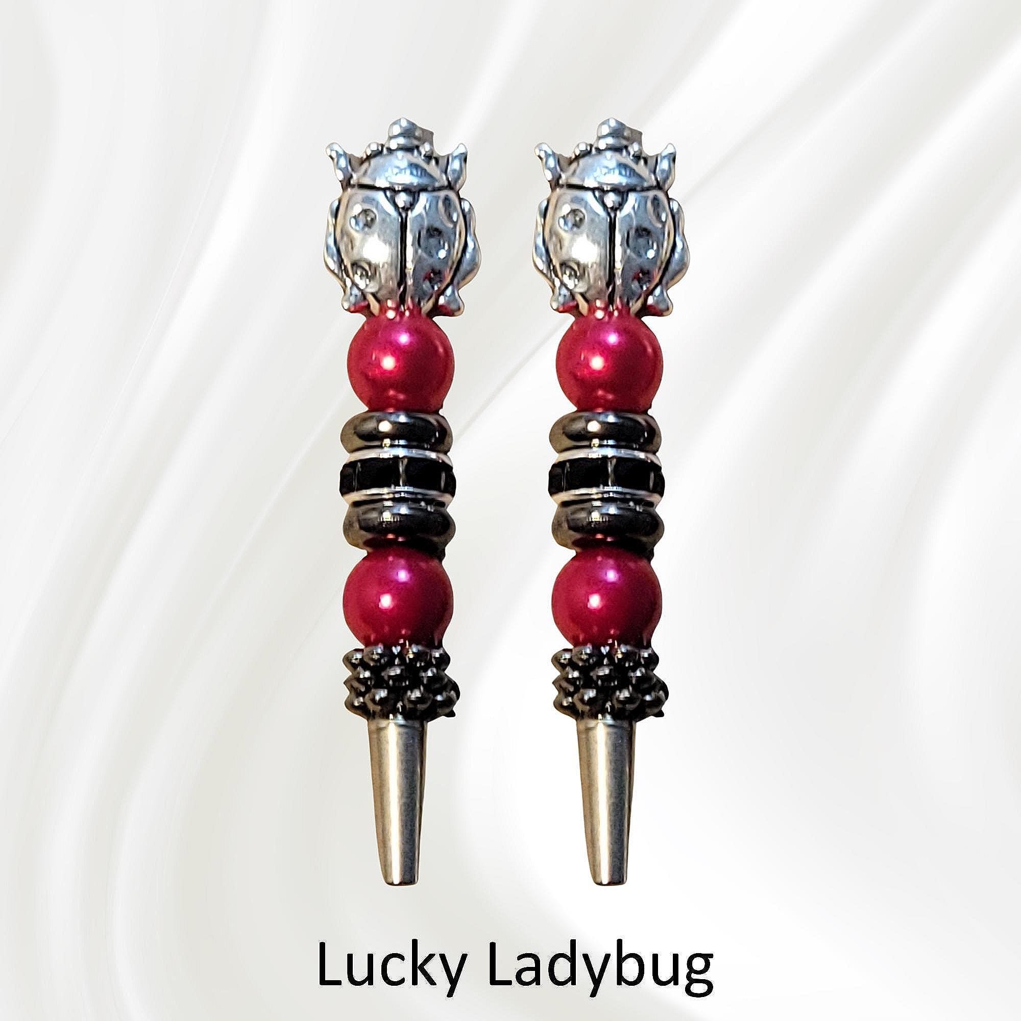 Ladybug Cribbage Pegs | Lucky Silver Topper, with red beads and black embleshments