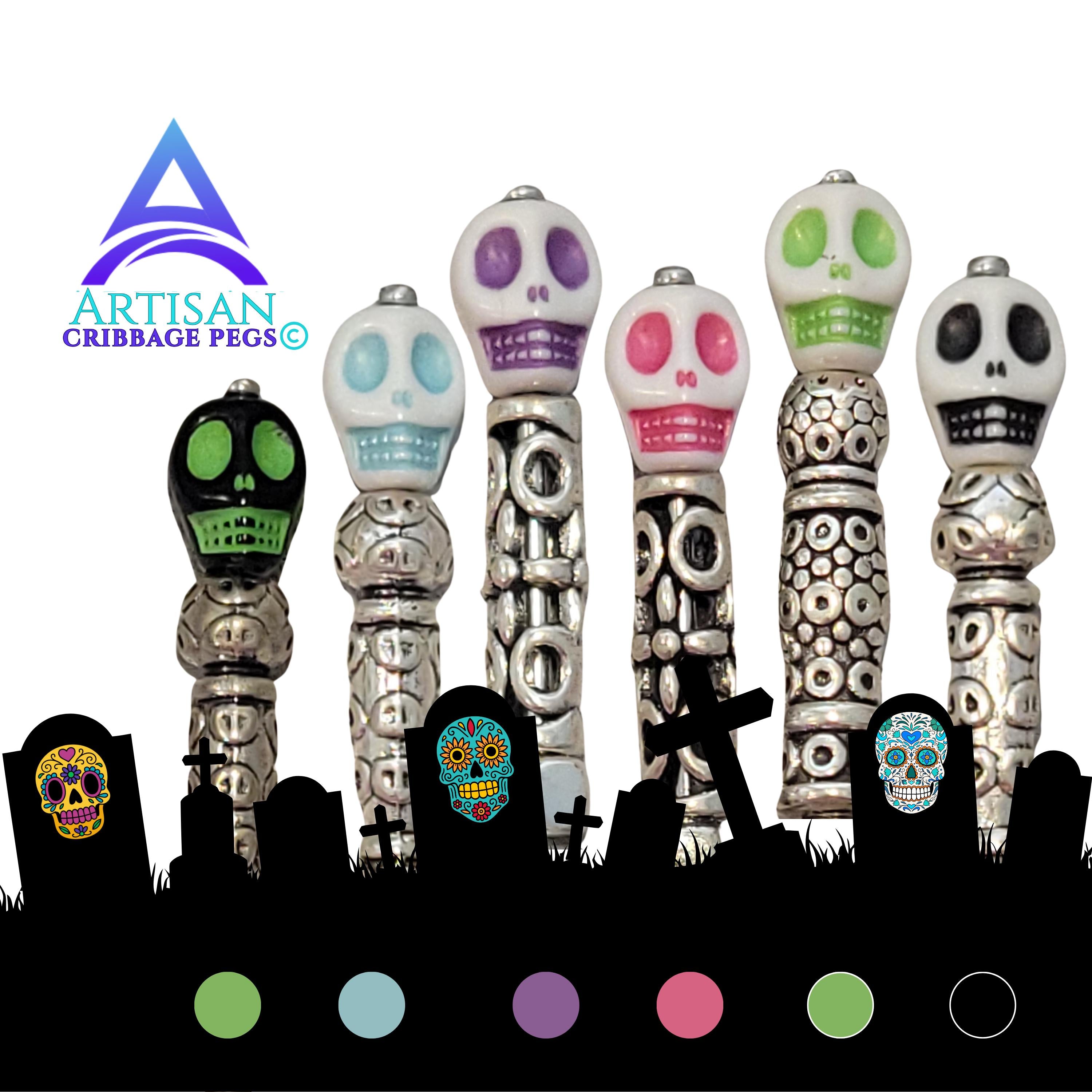 Sugar Skull Cribbage Pegs| Handcrafted Game Pieces