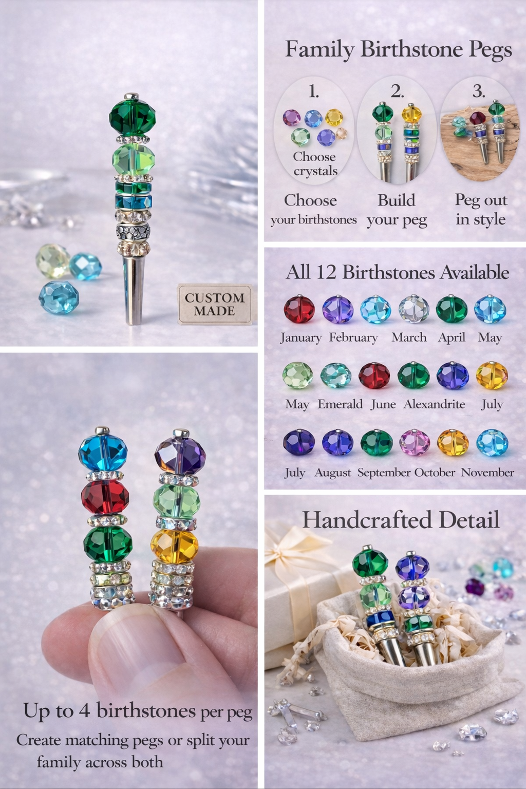 Family Birthstone Cribbage Pegs - Custom Made