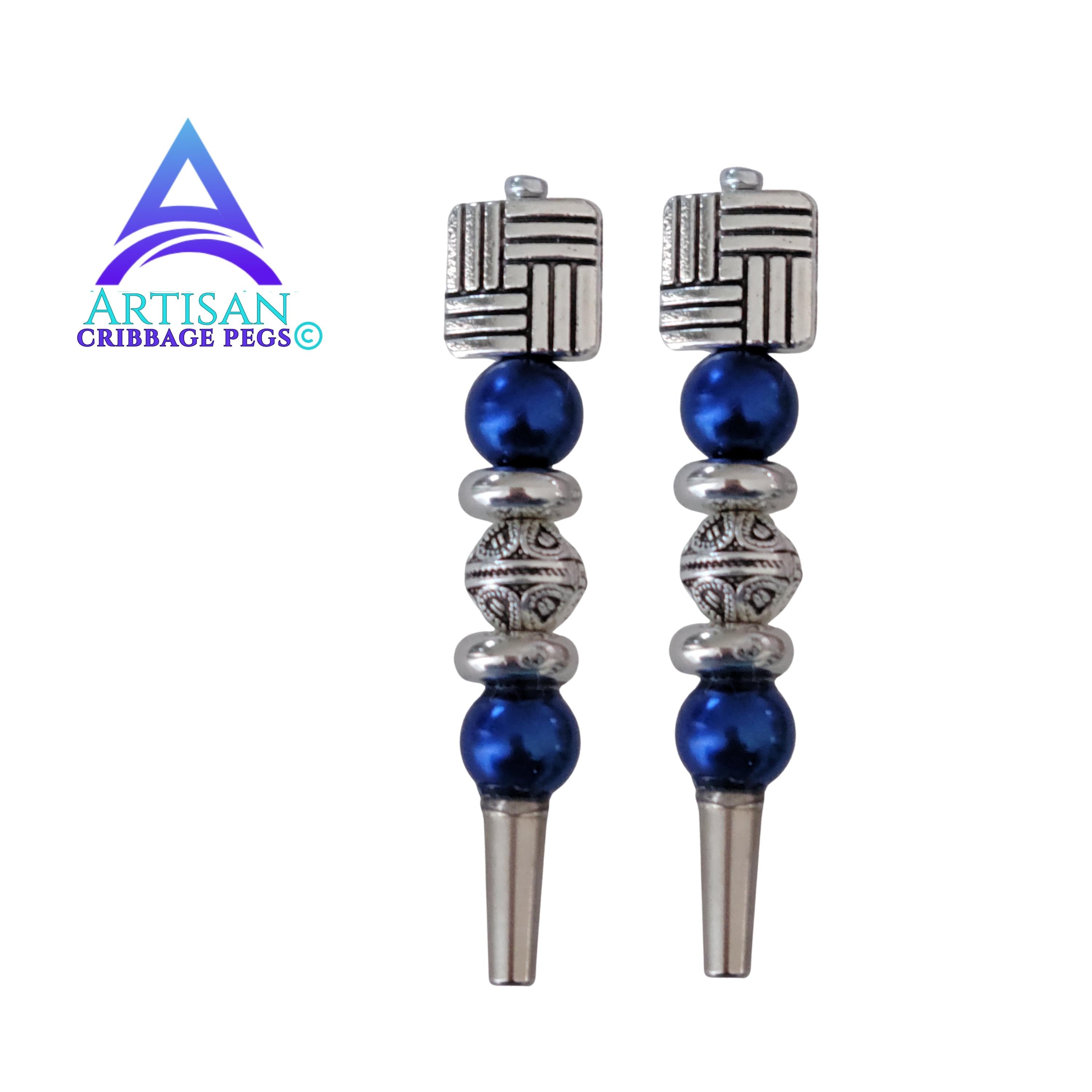 Custom Cribbage Pegs - Cufflink Crib Peg | Sapphire Blue, Silver Accents