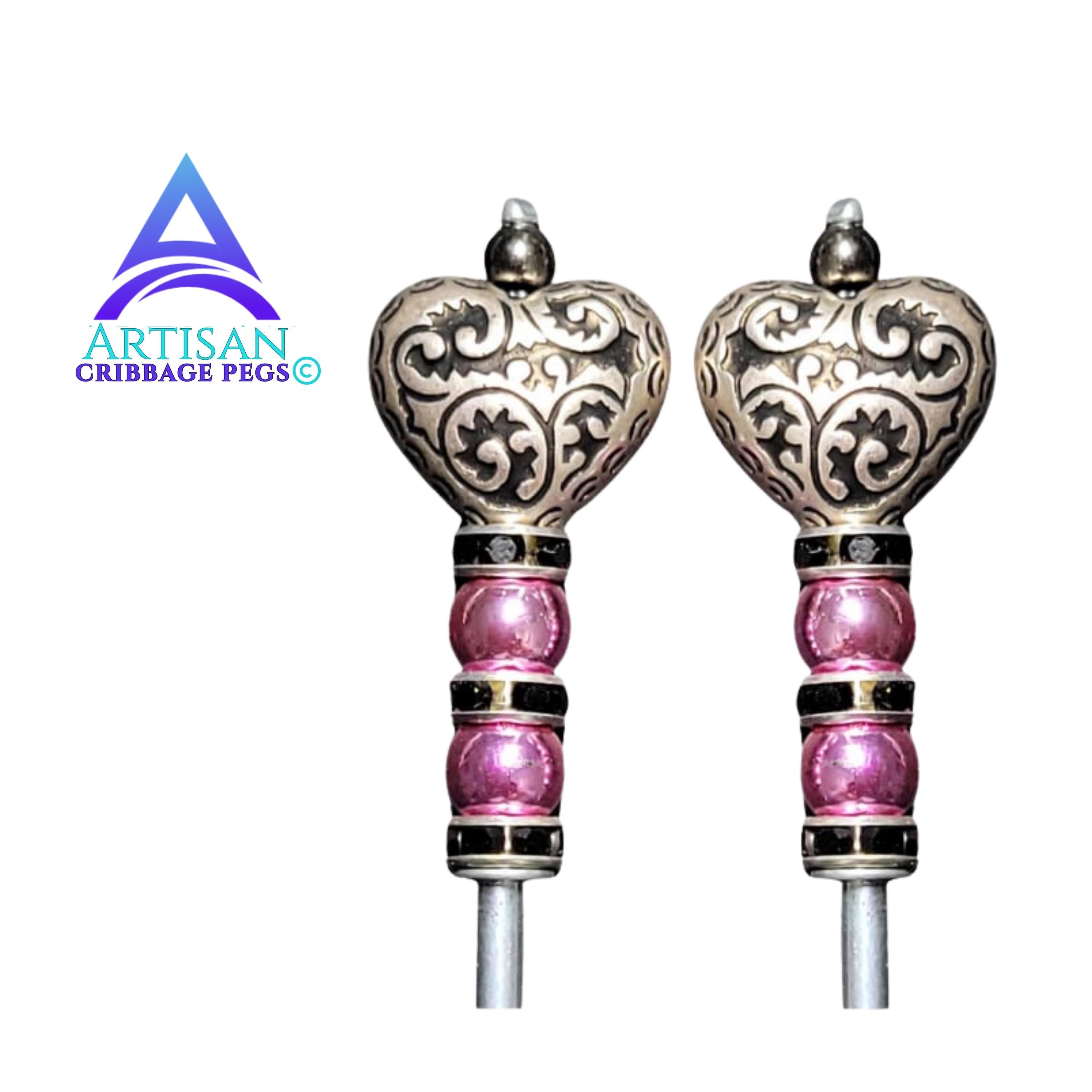 Big Heart Cribbage Pegs – Pink & Black Replacement Set