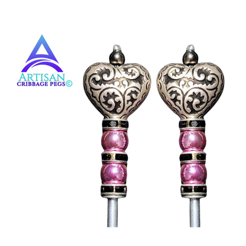Big Heart Cribbage Pegs – Pink & Black Replacement Set
