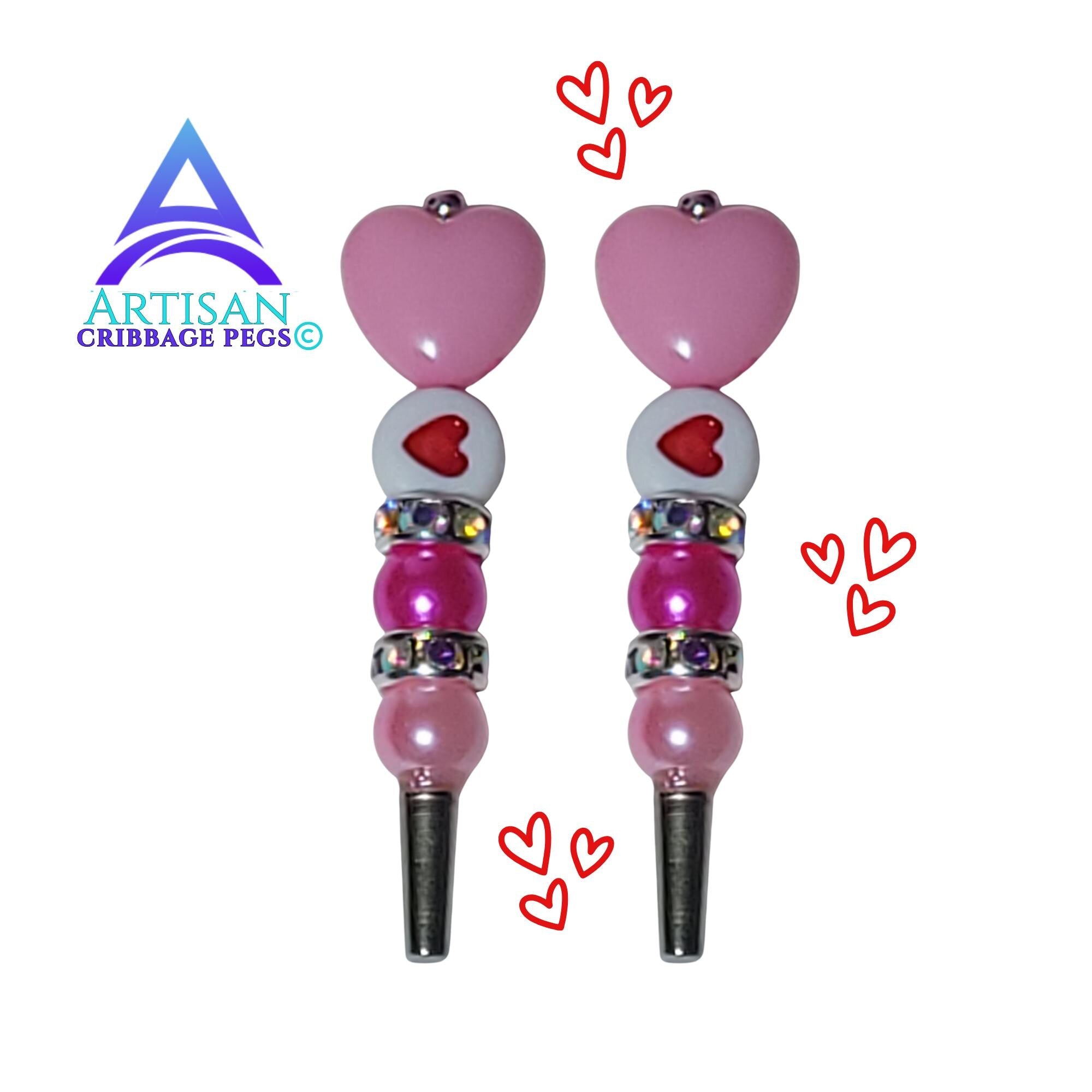 Pink Heart Cribbage Pegs - Handmade Artisan Cribbage Board Game Gift | Replacement Peg Set