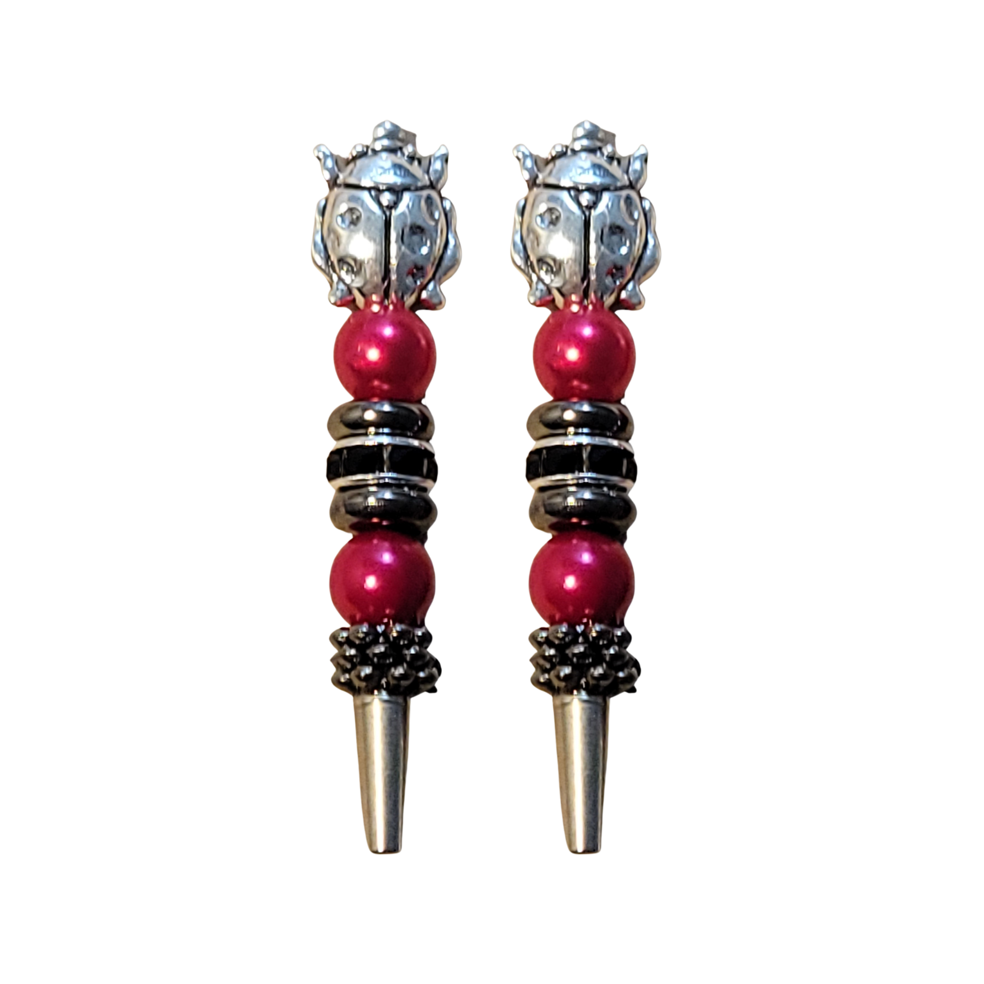 Ladybug Cribbage Pegs | Lucky Silver Topper, with red beads and black embleshments