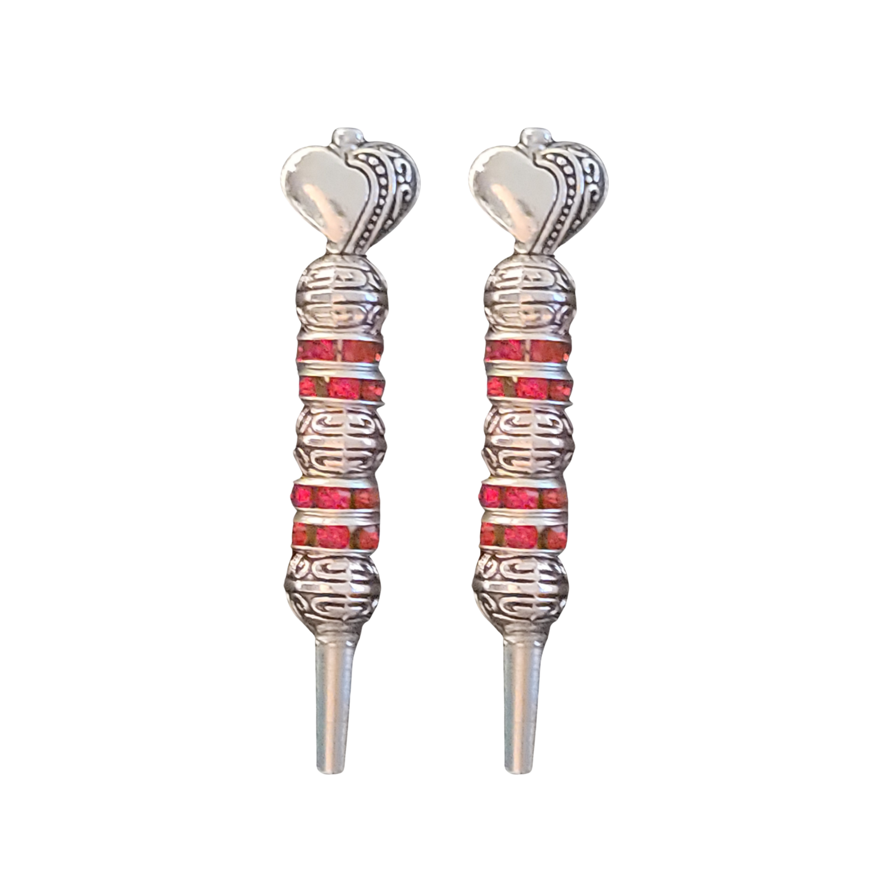 Vintage Heart Romance Cribbage Pegs | Silver & Ruby Heart Topper